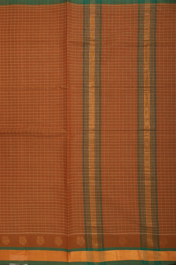 Venkatagiri Cotton Saree In Golden Brown With Checks Design