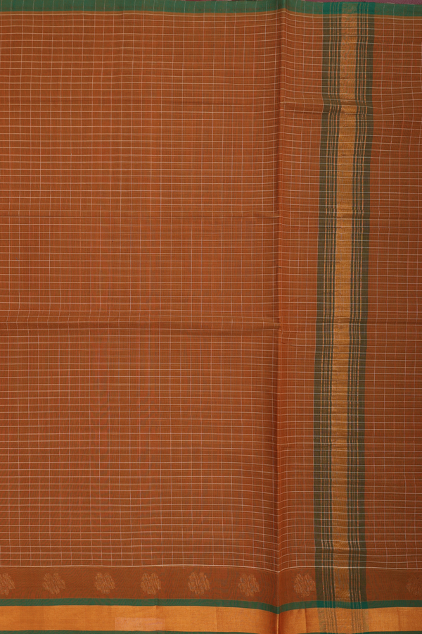 Venkatagiri Cotton Saree In Golden Brown With Checks Design