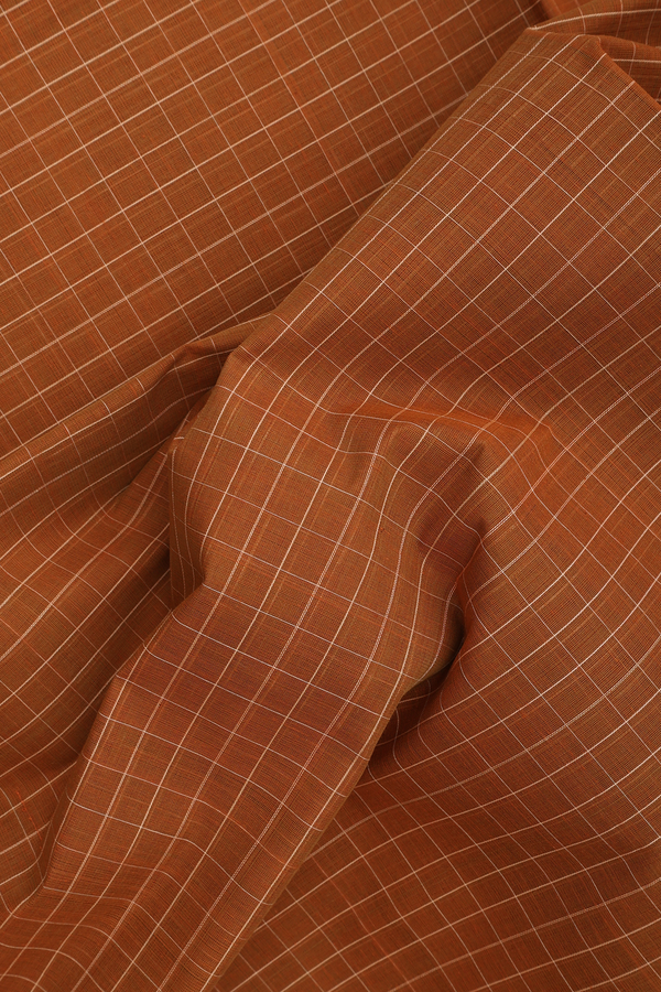 Venkatagiri Cotton Saree In Golden Brown With Checks Design
