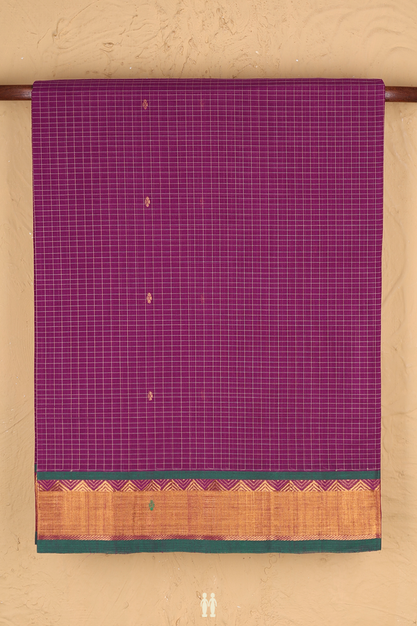 Venkatagiri Cotton Saree In Grape Purple With Checks Design