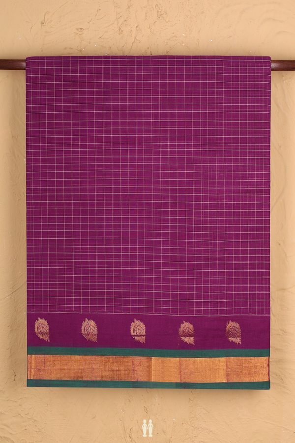 Venkatagiri Cotton Saree In Grape Purple With Checks Design