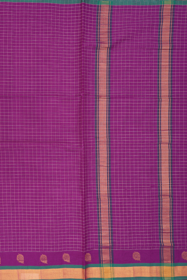 Venkatagiri Cotton Saree In Grape Purple With Checks Design