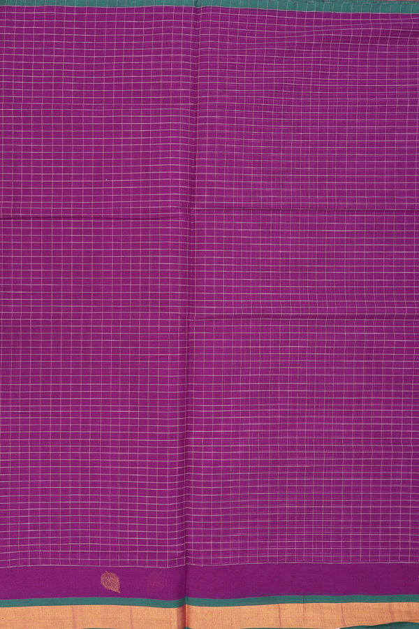 Venkatagiri Cotton Saree In Grape Purple With Checks Design