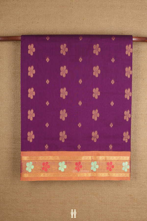 Venkatagiri Cotton Saree In Grape Purple With Floral Buttas