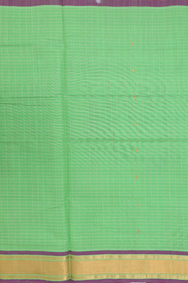 Venkatagiri Cotton Saree In Green Along Checks With Buttas