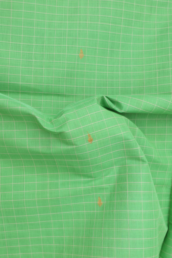Venkatagiri Cotton Saree In Green Along Checks With Buttas