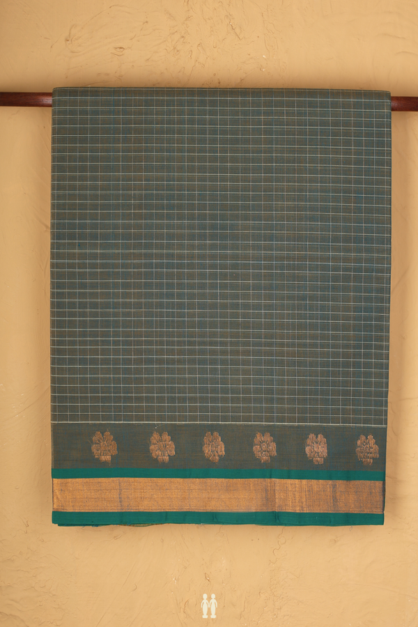 Venkatagiri Cotton Saree In Green With Checks Design