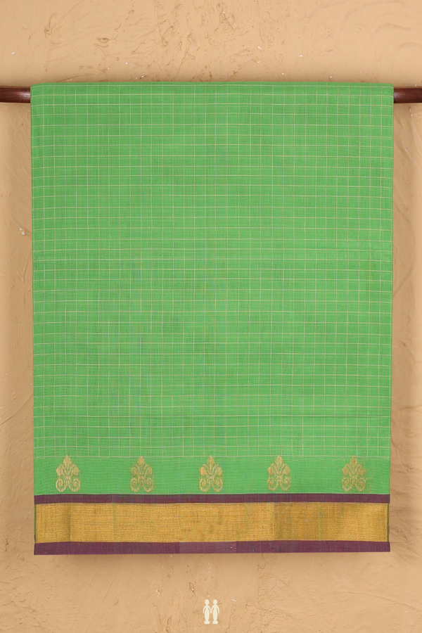 Venkatagiri Cotton Saree In Green With Checks Design