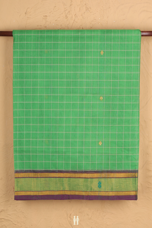 Venkatagiri Cotton Saree In Green With Checks Design