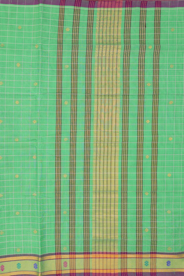 Venkatagiri Cotton Saree In Green With Checks Design