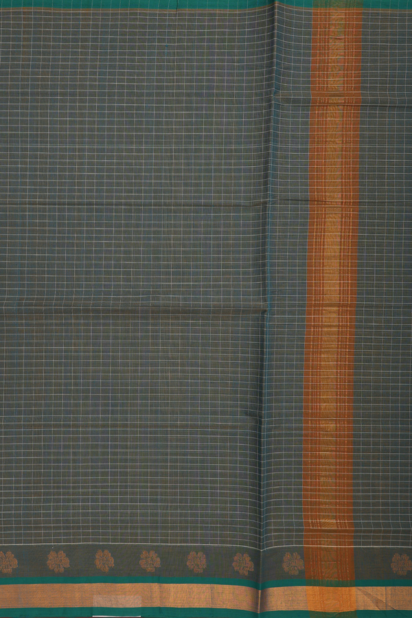 Venkatagiri Cotton Saree In Green With Checks Design