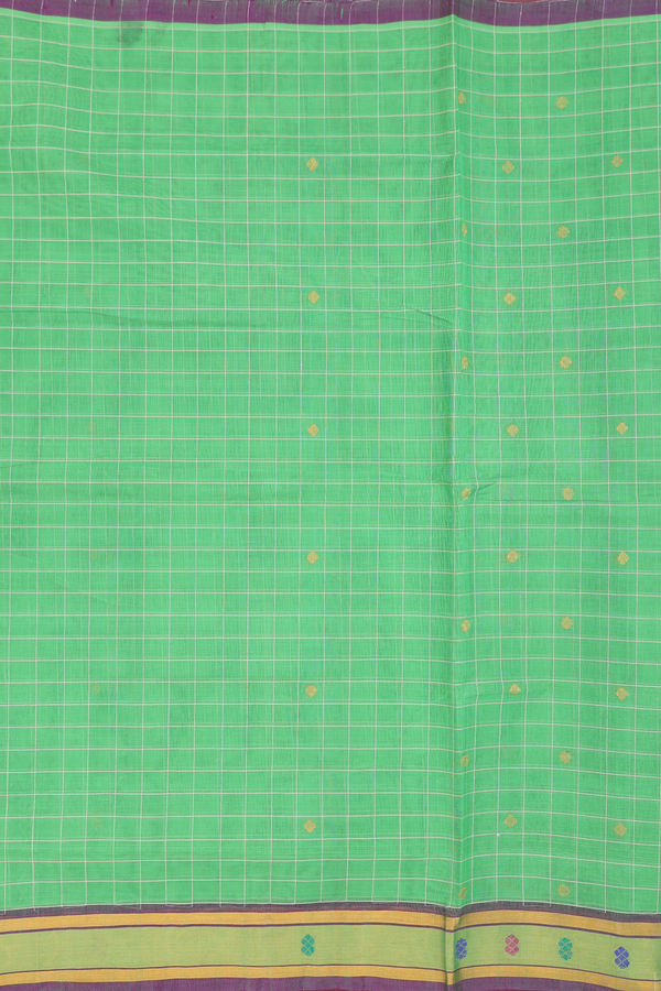 Venkatagiri Cotton Saree In Green With Checks Design