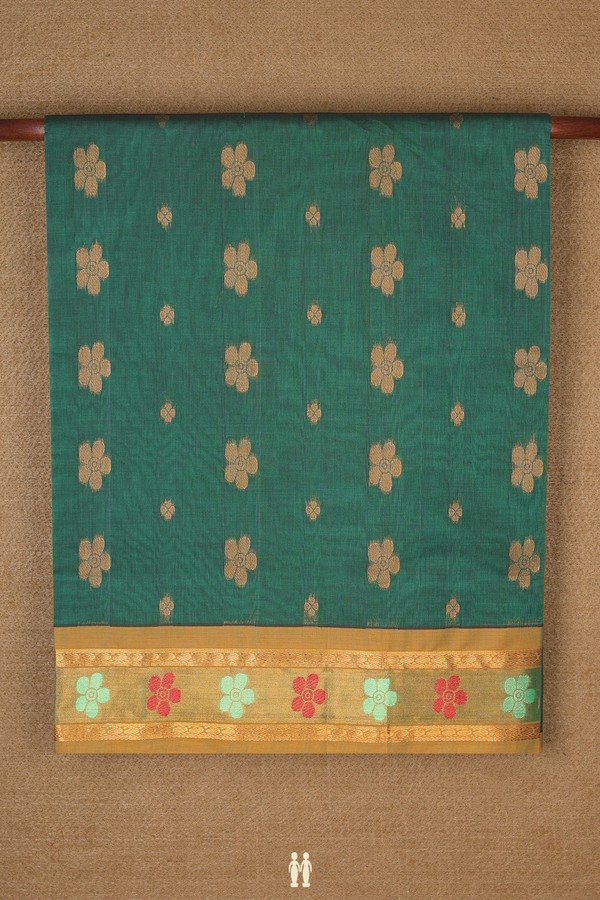 Venkatagiri Cotton Saree In Green With Floral Buttas