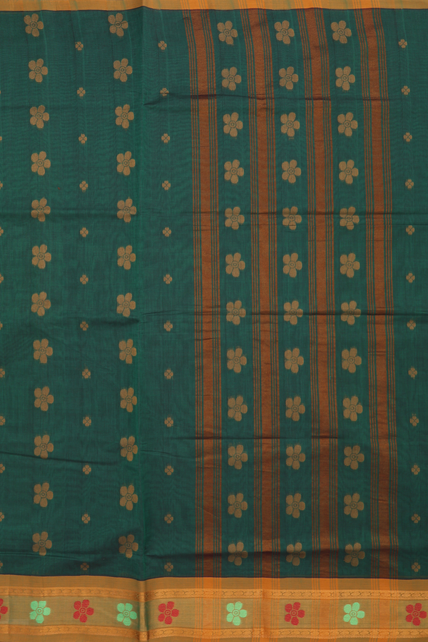 Venkatagiri Cotton Saree In Green With Floral Buttas