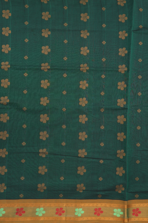 Venkatagiri Cotton Saree In Green With Floral Buttas