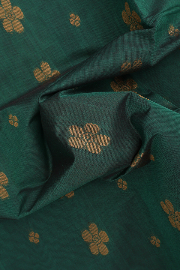 Venkatagiri Cotton Saree In Green With Floral Buttas