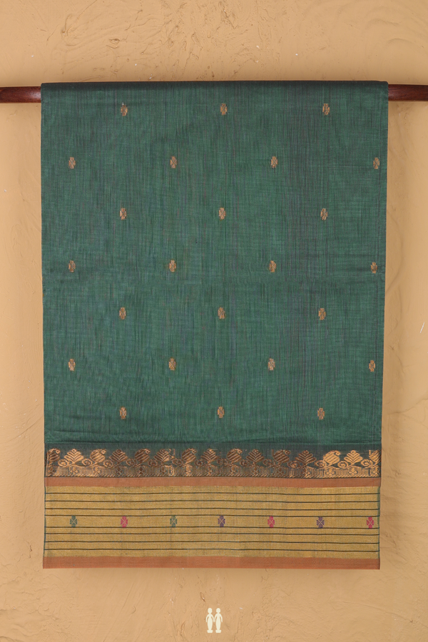 Venkatagiri Cotton Saree In Green With Floral Buttas