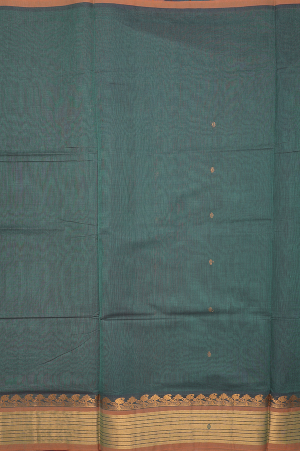 Venkatagiri Cotton Saree In Green With Floral Buttas