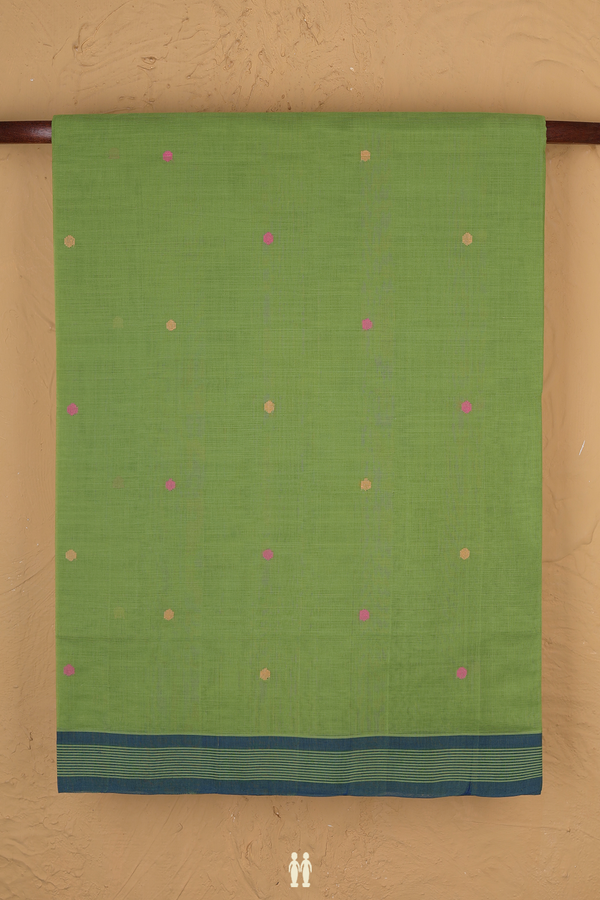 Venkatagiri Cotton Saree In Green With Threadwork Buttas