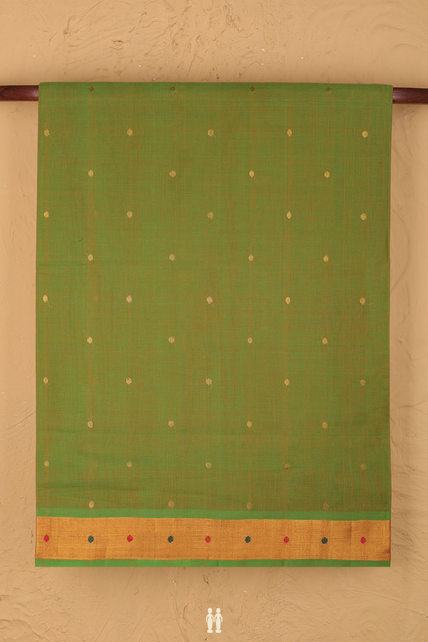 Venkatagiri Cotton Saree In Green With Zari Buttas