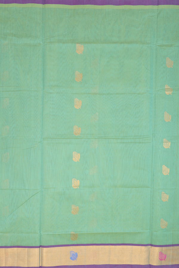 Venkatagiri Cotton Saree In Green With Zari Buttas