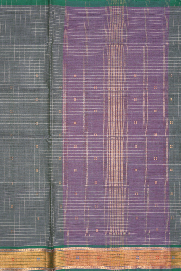 Venkatagiri Cotton Saree In Greyish Green With Checks Design