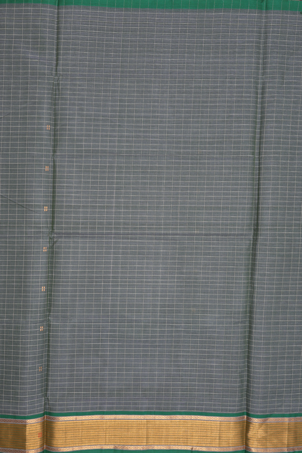 Venkatagiri Cotton Saree In Greyish Green With Checks Design