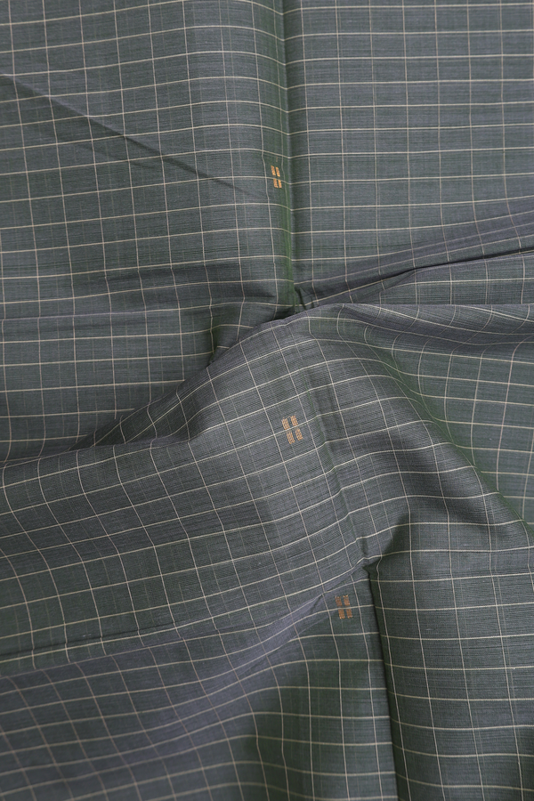 Venkatagiri Cotton Saree In Greyish Green With Checks Design
