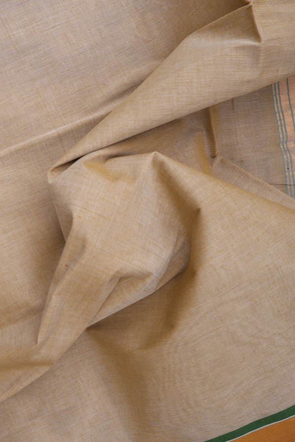 Venkatagiri Cotton Saree In Khaki With Zari Border