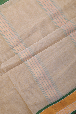 Venkatagiri Cotton Saree In Khaki With Zari Border