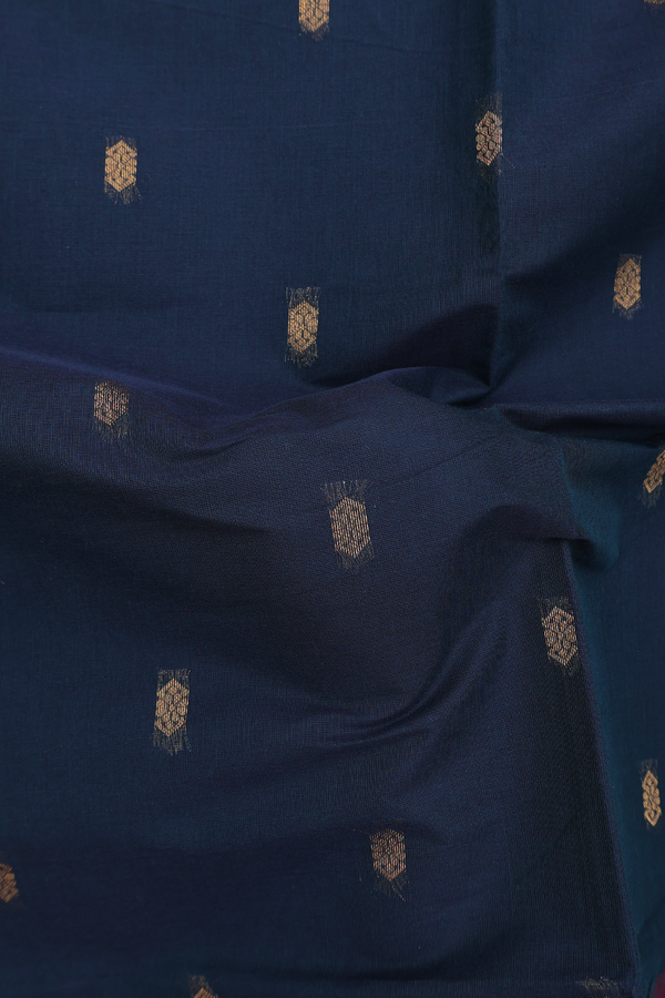 Venkatagiri Cotton Saree In Midnight Green With Zari Buttas