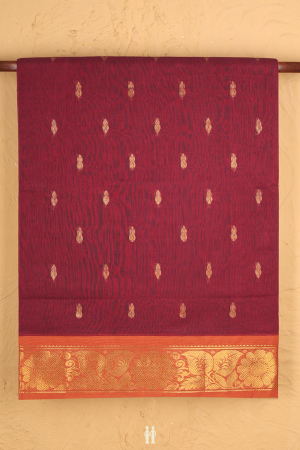 Venkatagiri Cotton Saree In Mulberry With Zari Buttas