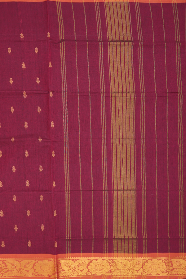 Venkatagiri Cotton Saree In Mulberry With Zari Buttas
