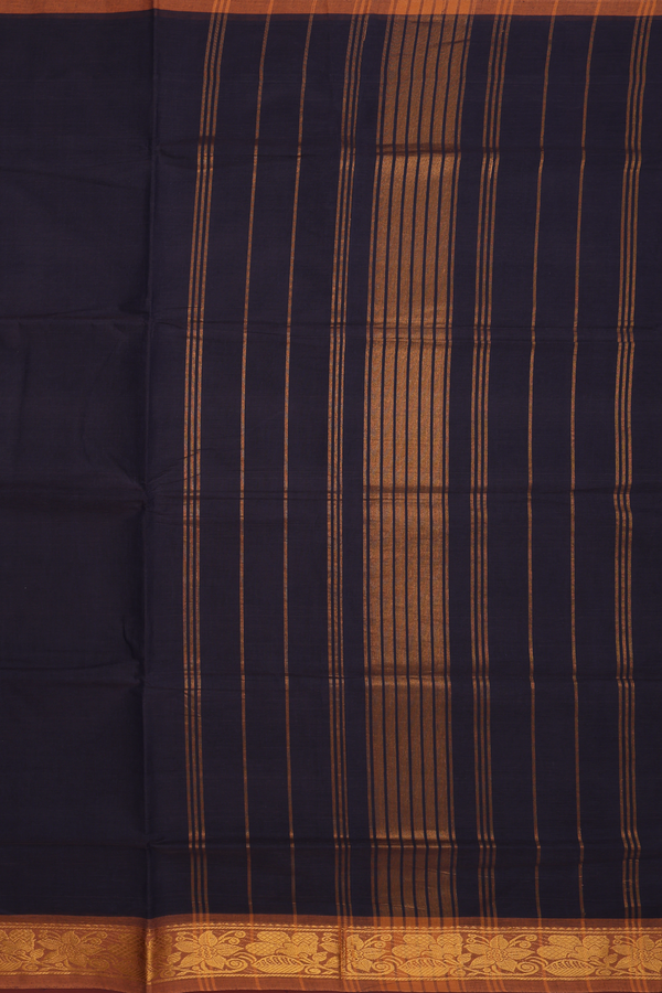 Venkatagiri Cotton Saree In Navy Blue With Floral Border
