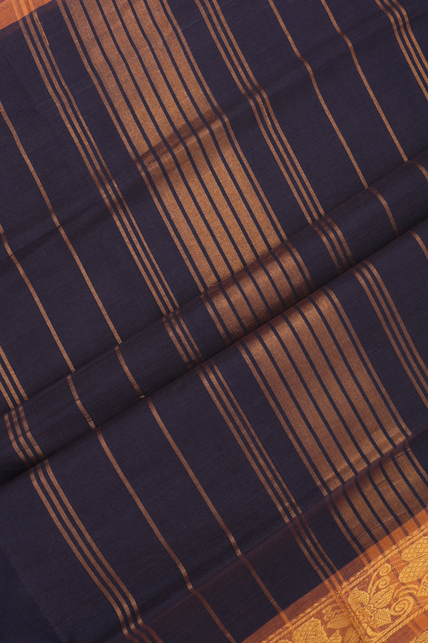 Venkatagiri Cotton Saree In Navy Blue With Floral Border