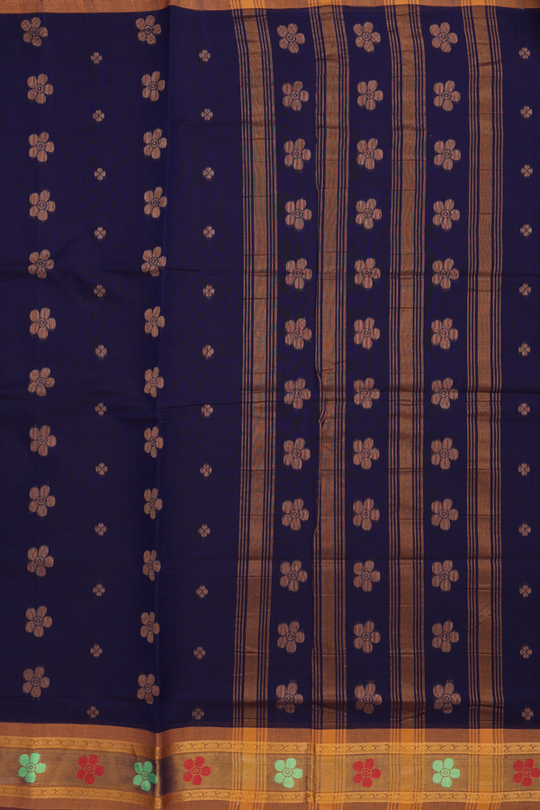Venkatagiri Cotton Saree In Navy Blue With Floral Zari Motif