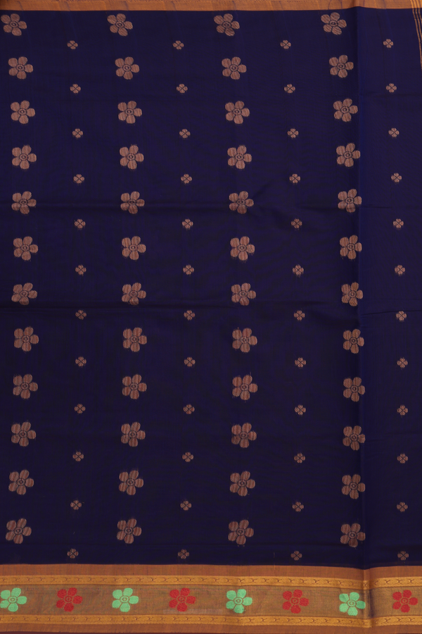 Venkatagiri Cotton Saree In Navy Blue With Floral Zari Motif