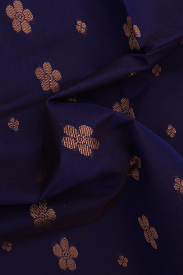 Venkatagiri Cotton Saree In Navy Blue With Floral Zari Motif