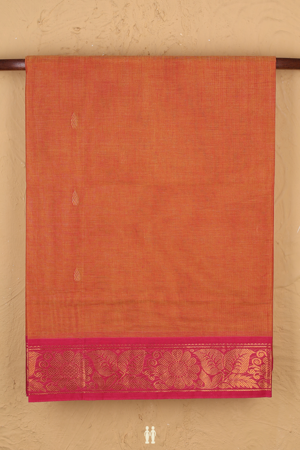 Venkatagiri Cotton Saree In Orange With Zari Buttas