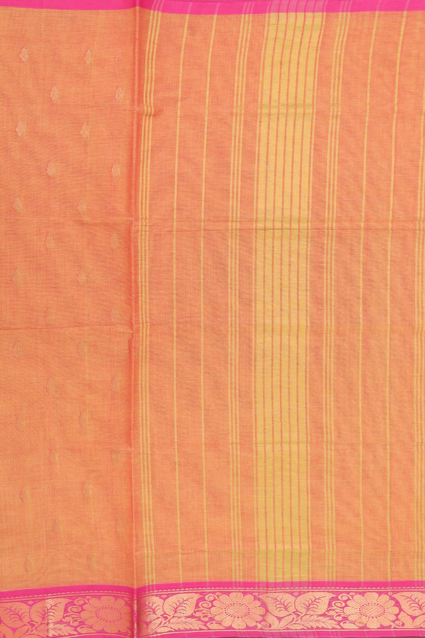 Venkatagiri Cotton Saree In Orange With Zari Buttas