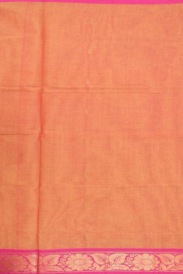 Venkatagiri Cotton Saree In Orange With Zari Buttas