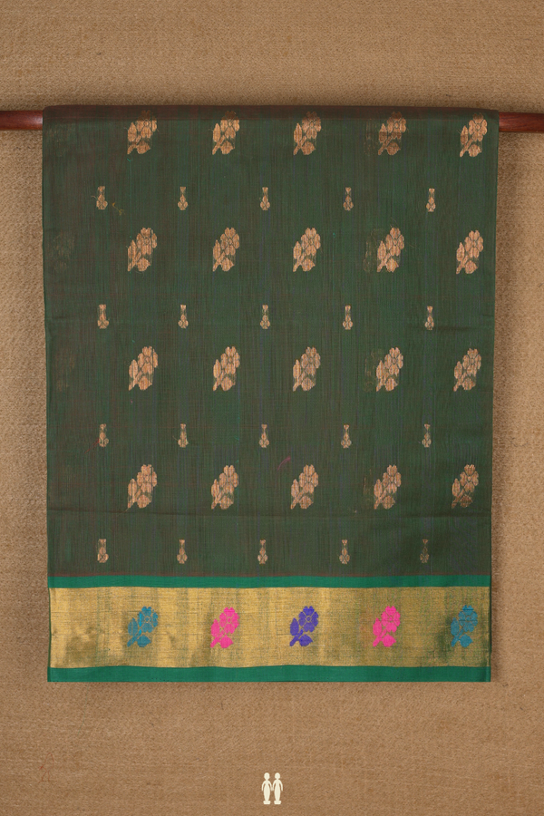 Venkatagiri Cotton Saree In Olive Green With Floral Motifs