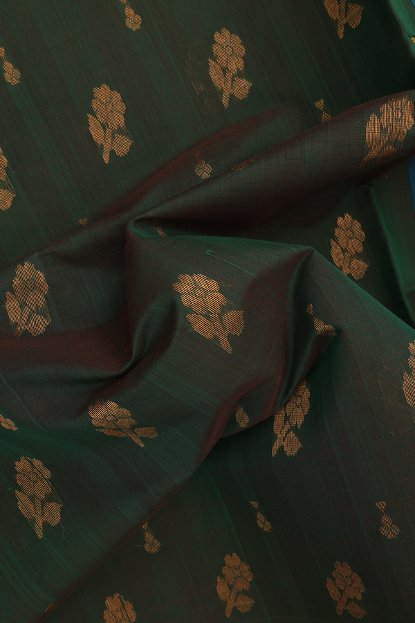 Venkatagiri Cotton Saree In Olive Green With Floral Motifs
