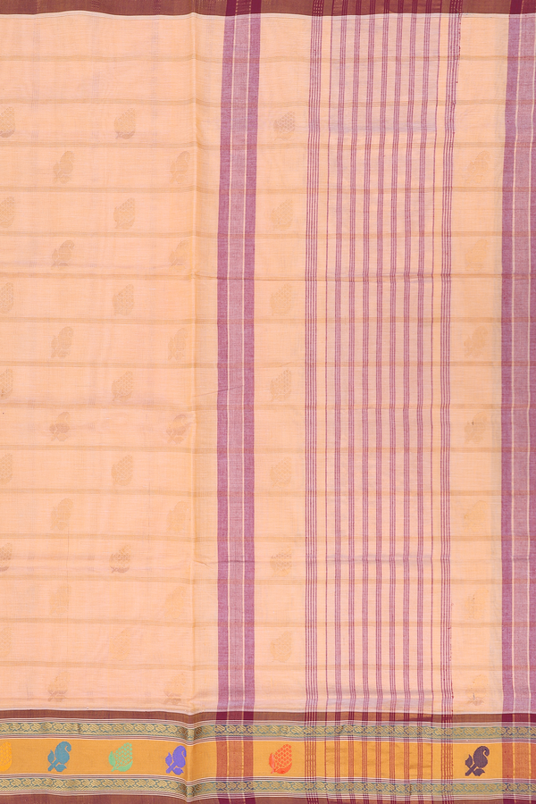 Venkatagiri Cotton Saree In Orange With Checks Design