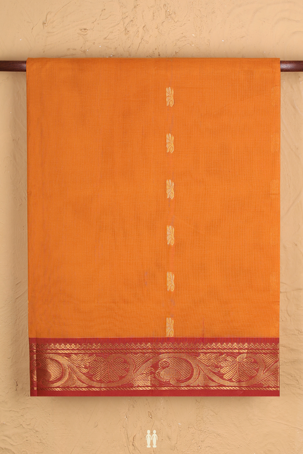 Venkatagiri Cotton Saree In Orange With Paisley Buttas