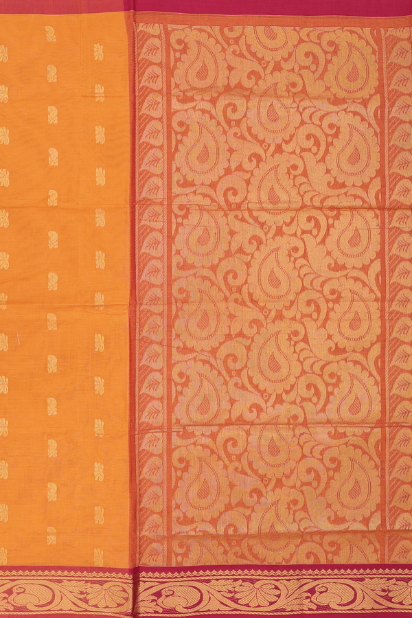 Venkatagiri Cotton Saree In Orange With Paisley Buttas