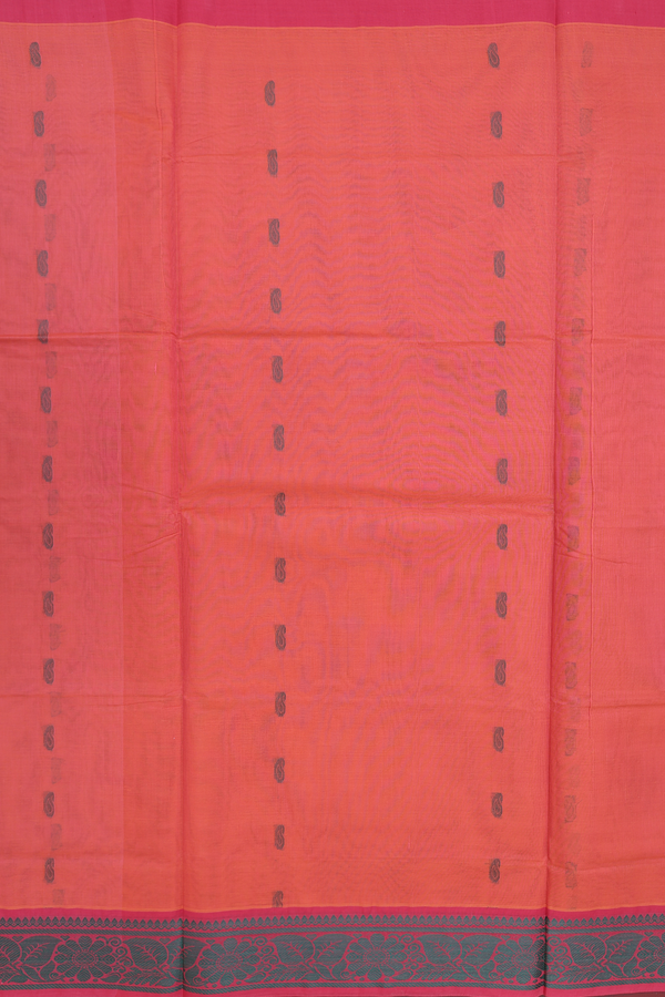 Venkatagiri Cotton Saree In Dusty Red With Paisley Buttas