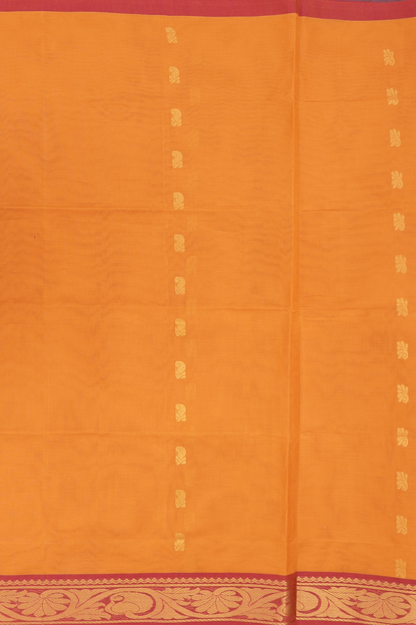 Venkatagiri Cotton Saree In Orange With Paisley Buttas