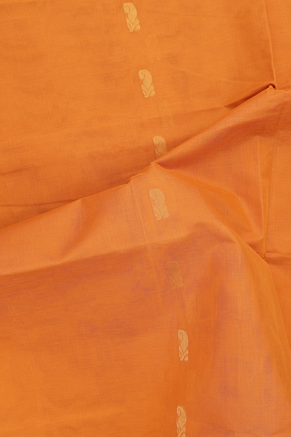 Venkatagiri Cotton Saree In Orange With Paisley Buttas
