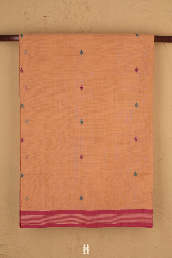 Venkatagiri Cotton Saree In Orange With Threadwork Buttas